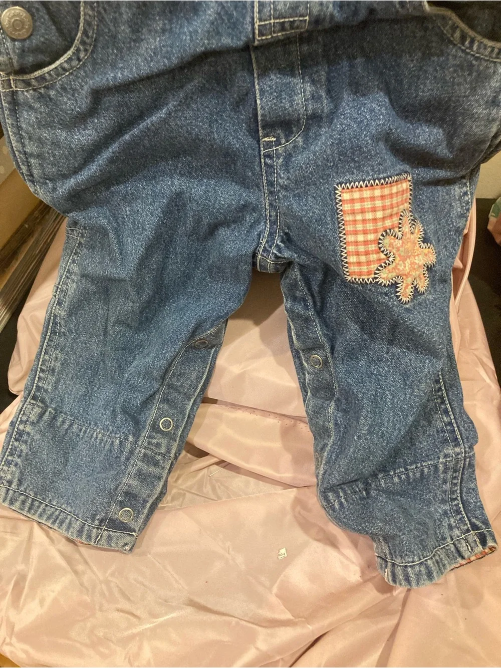Baby Gap 18-24 months toddler Denim Overalls with Pink Plaid Accents